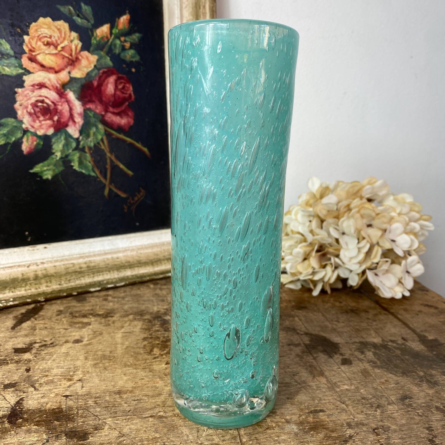 Tubular bubble glass vase
