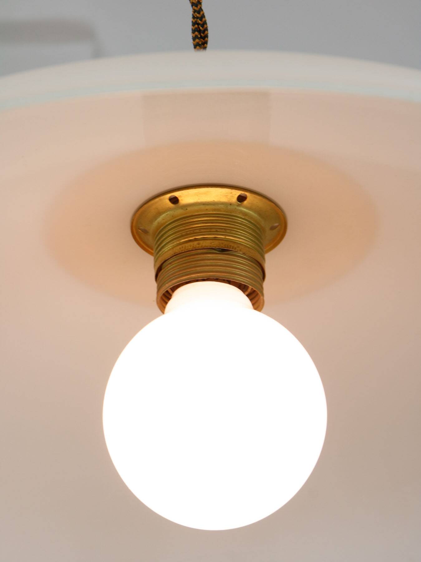 Mid-Century Italian Saucer Glass and Brass Pendant Lamp