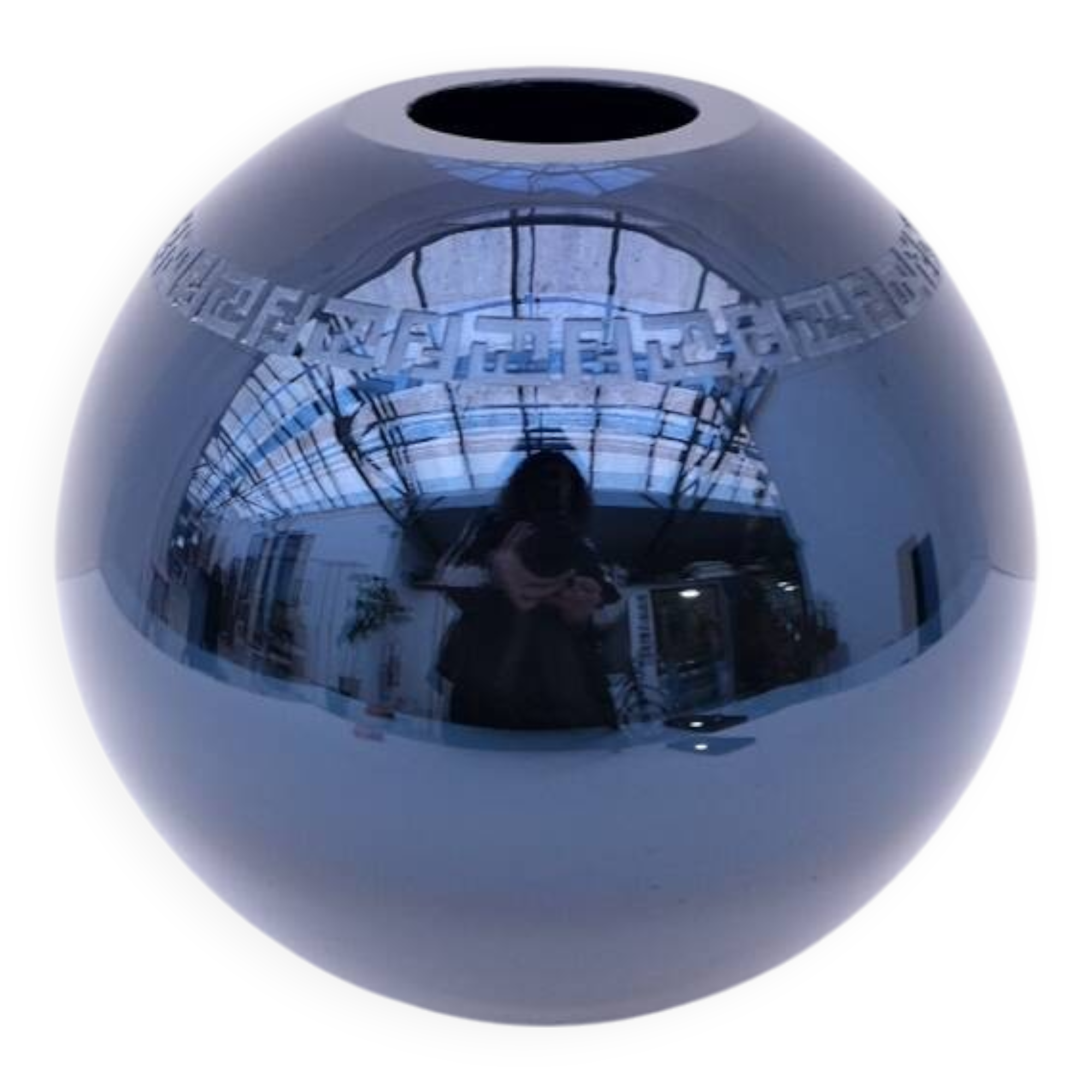 Murano vase by fendi in dark blue blown glass with mirror effect, italy 1990