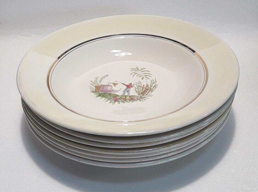 7 hollow plates Gien Japanese decoration France