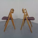 CH 29 Sawbuck Chairs in Oak and Wool by Hans J. Wegner for Carl Hansen & Son, 1950s, Set of 2