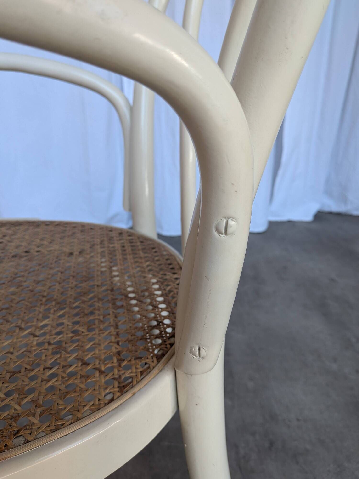 Vintage Thonet Style Dining Chair: White Beech Bentwood Cane Seat