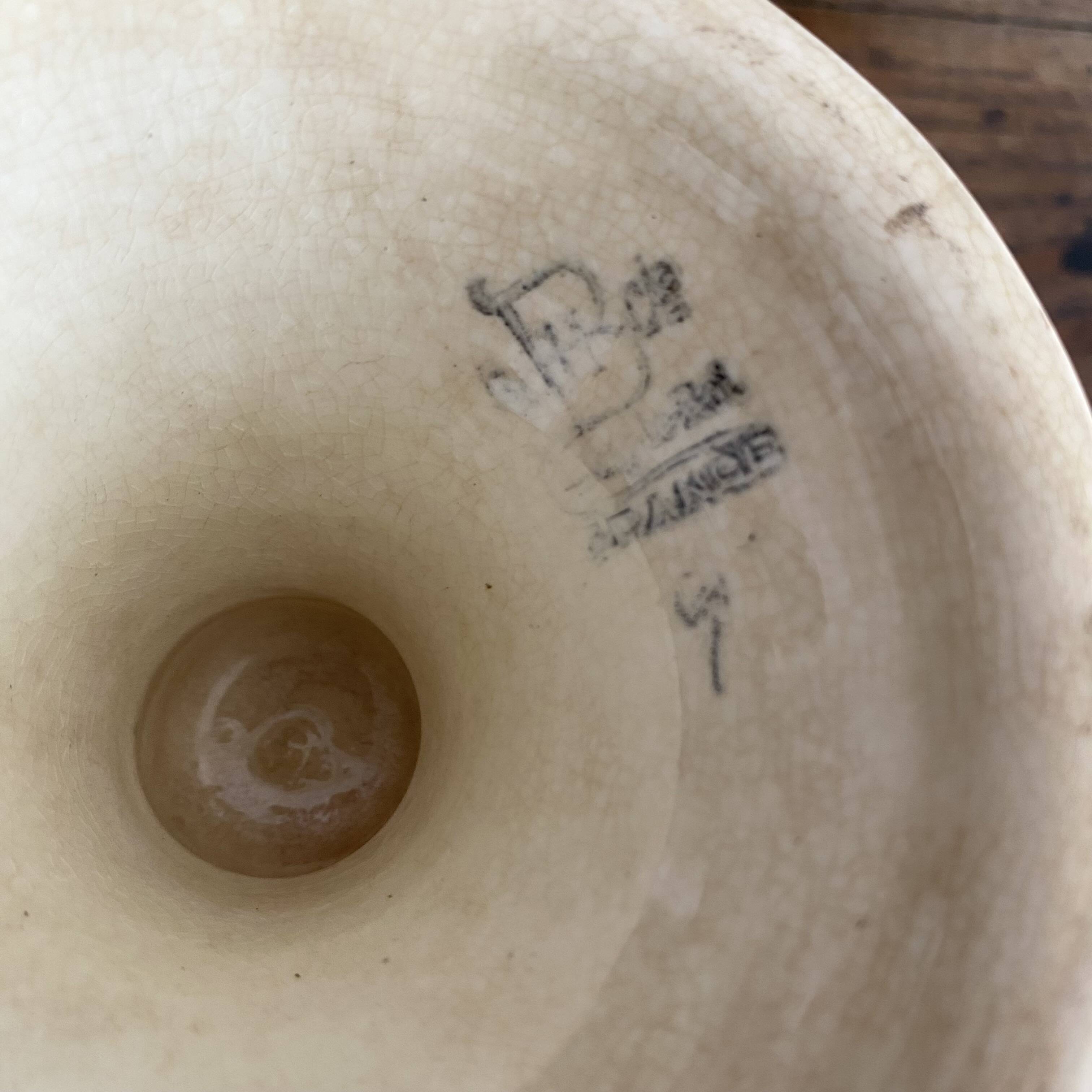 Footed dish in slip, pansy compote dish, Choisy le Roi