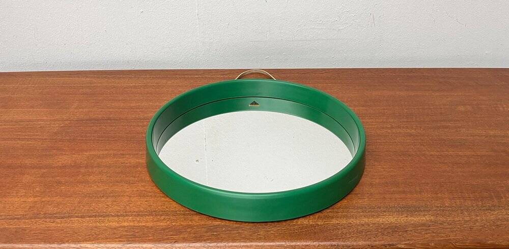 Round green mirror in space age style mid-century by C.L. Augustson, Norway, 1960s.
