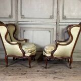 Pair Of Louis XV Style Bergeres In Finely Carved Walnut Around 1920