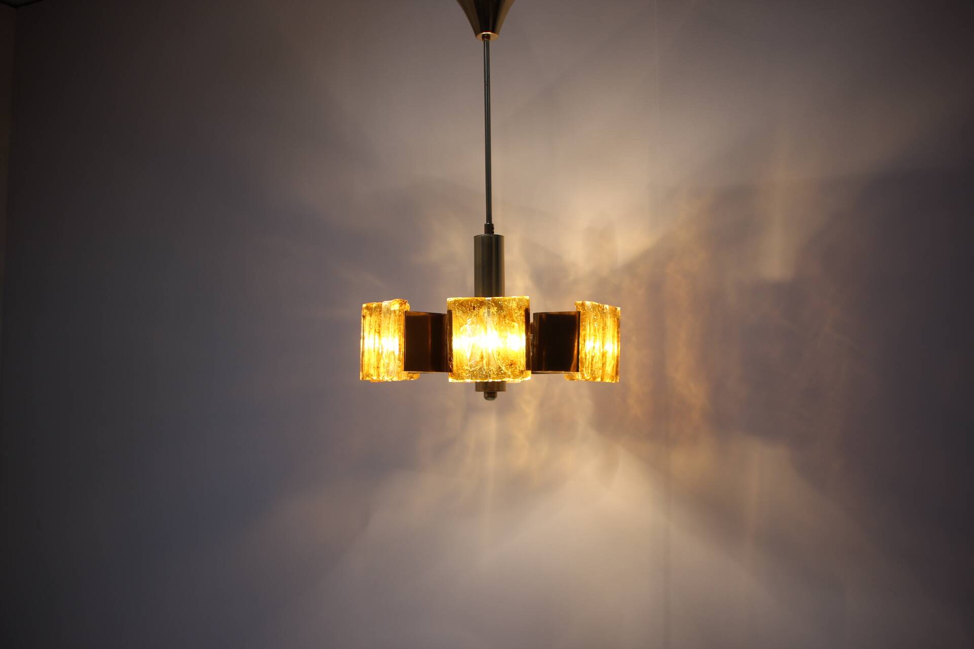 Brass chandelier mid-century design, Hungary 1970s