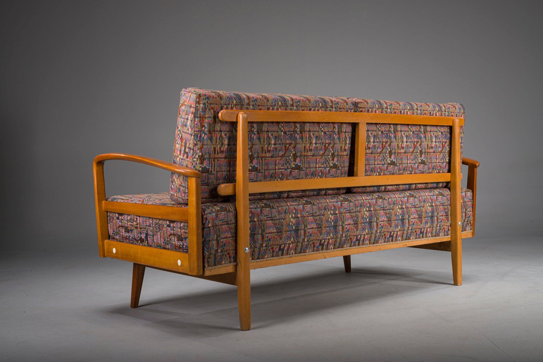 Méridienne vintage en bois de cerisier et laine de Knoll Antimott, années 1950-1960