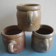 Lot of antique rustic stoneware pots, old French stoneware pots