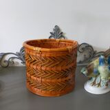 basket cache pot rattan and bamboo vintage French boho of the 60s/70s / old planter in