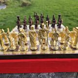 Brass Chess Board with Greek-Roman Chess Pieces - 14x14