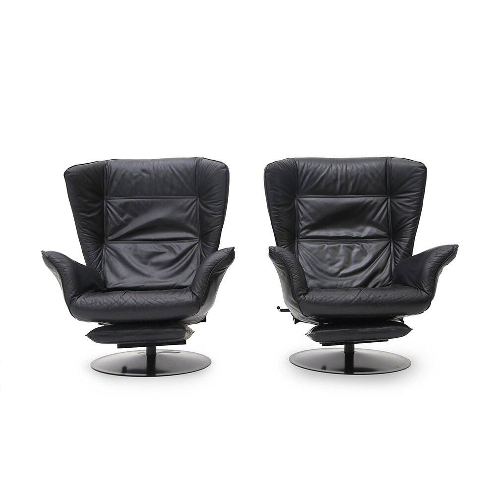 Set of black leather reclining chairs, 1970s.