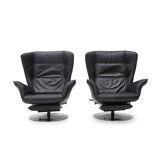 Set of black leather reclining chairs, 1970s.