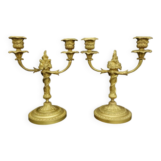 Pair of intertwined Louis XVI style candlesticks from the 19th century - bronze