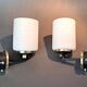 Pair of wall lights in gilded brass, black metal and opaline, 1960