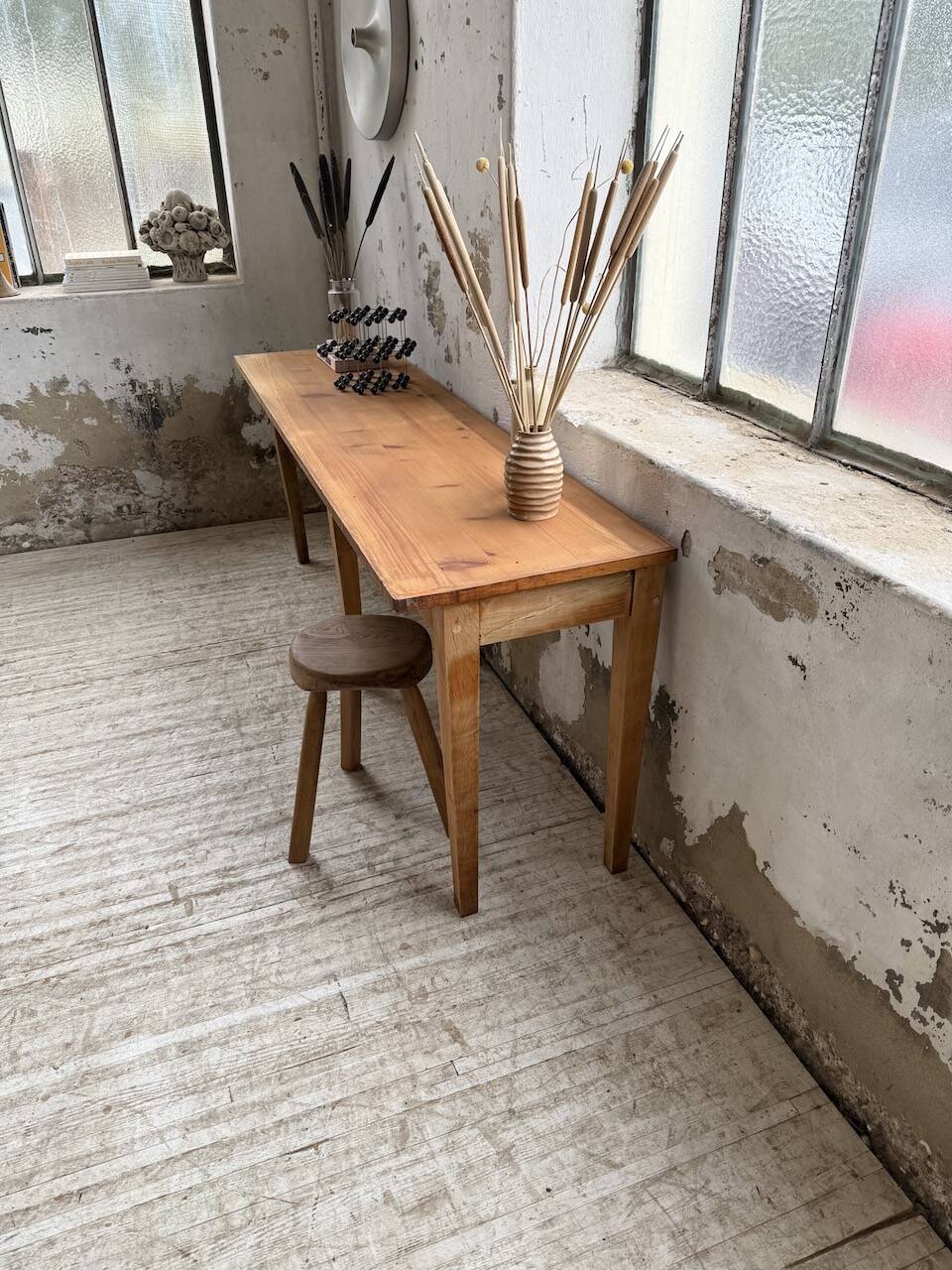 Oak and pine farmhouse console table