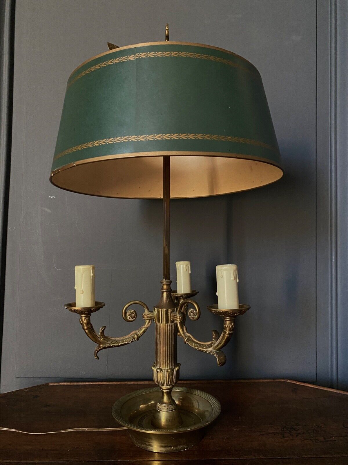 Lamp bouillotte bronze lampshade in sheet style empire mid-twentieth
