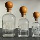BOUTEILLES Verre Gravé et Bois VINTAGE