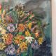 Still life, bouquet, oil with a knife on panel, signed.