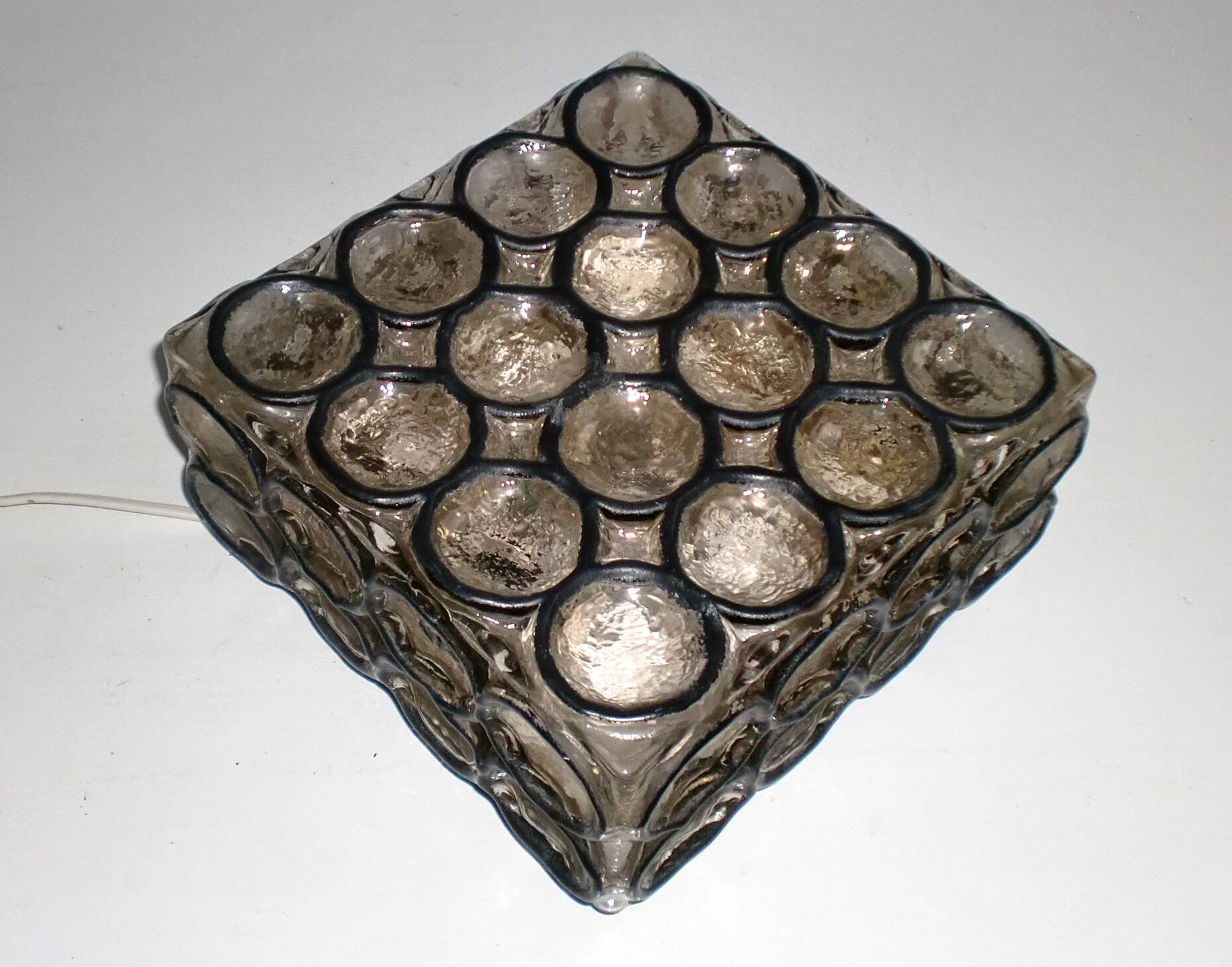 Vintage 1960s German iron ring glass ceiling lamp by Limburg