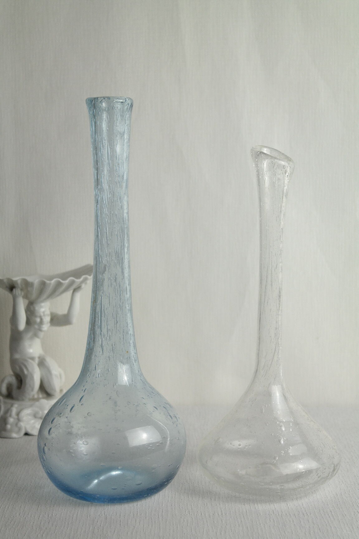 Pair of vintage biot bubbled blown glass soliflores