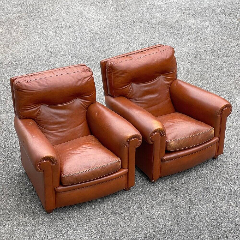 Set of Italian leather Poltrona Frau chairs, 1970s.