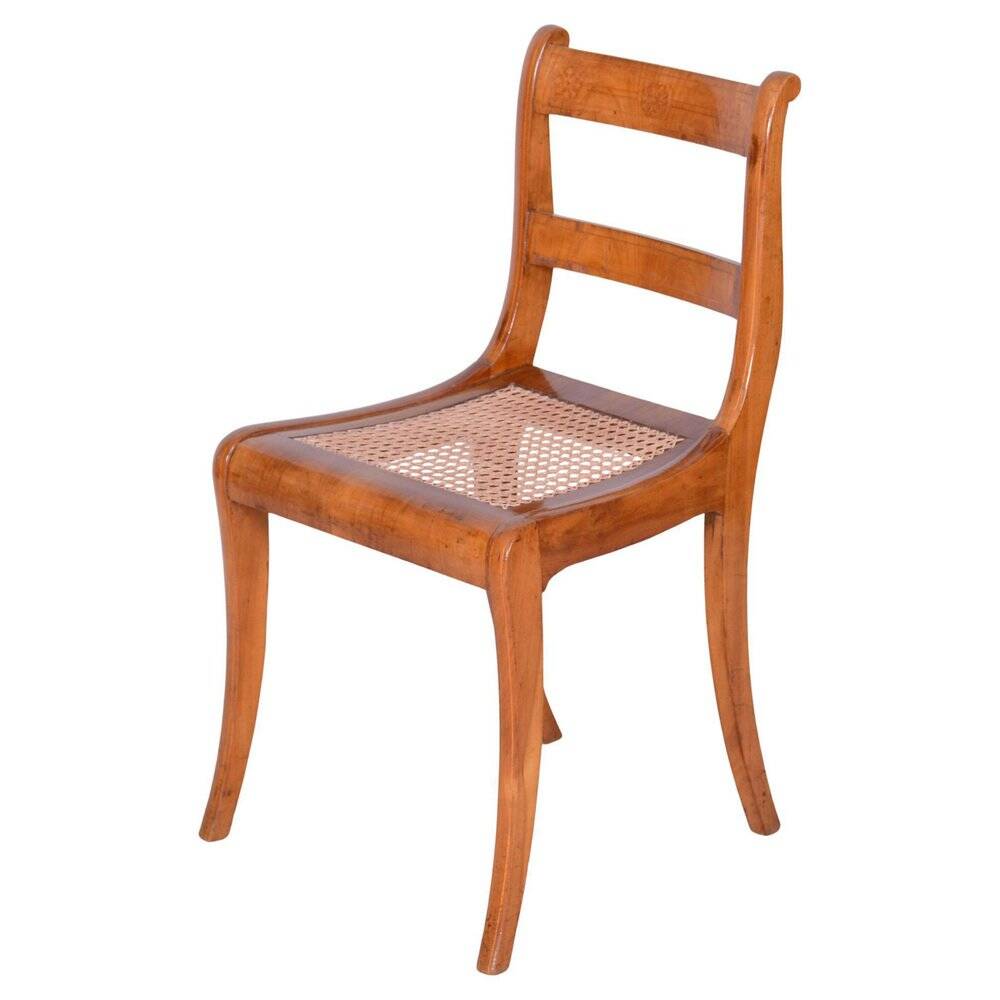 Biedermeier Chair in Cherry Tree & Rattan, Austria, 1830s