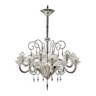 Refined Imperial “Rigadin” Chandelier in Transparent & Gold Murano Glass