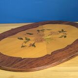 Large oval wooden tray with floral marquetry 50cm