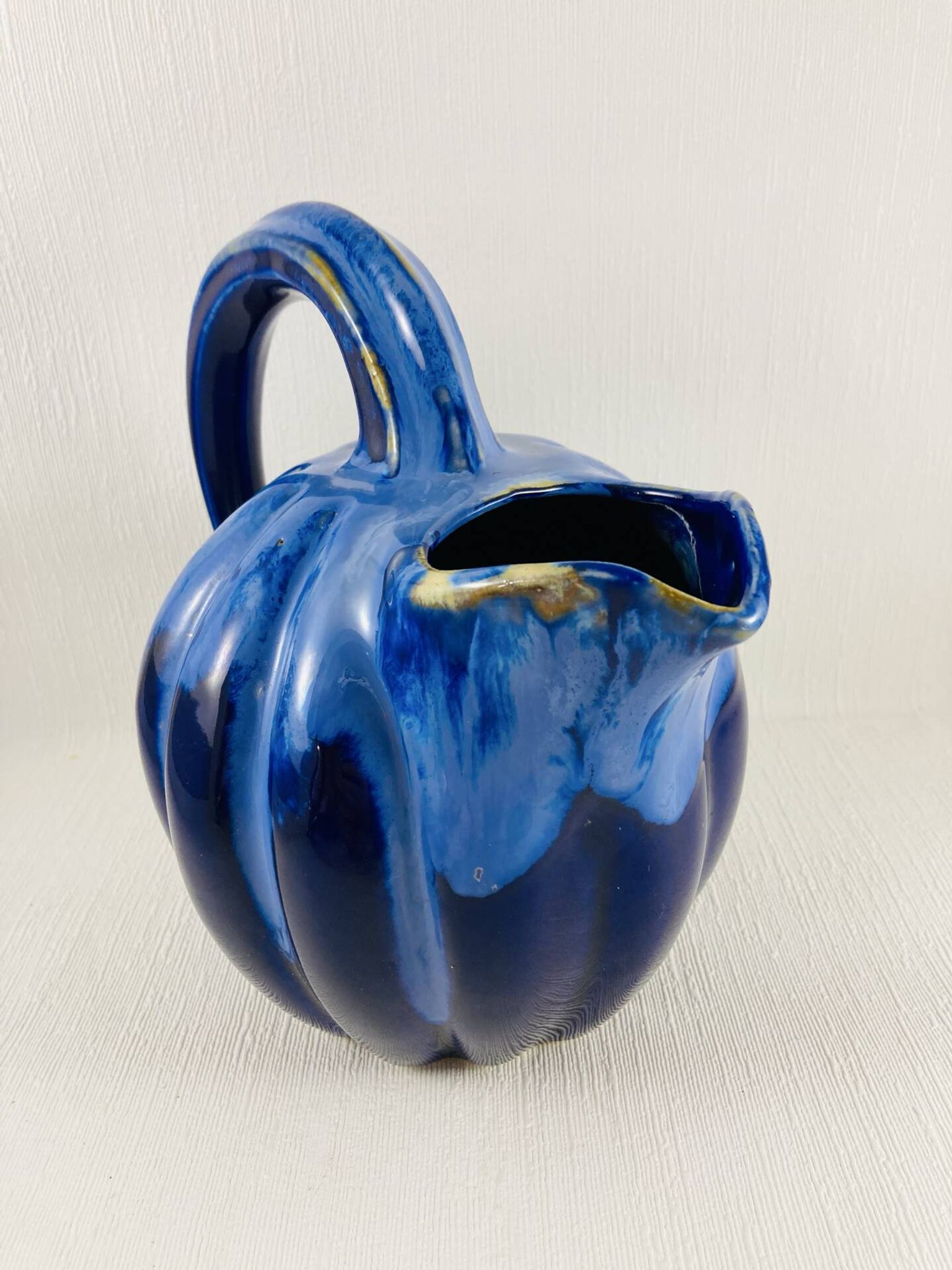 Pichet melon 1,2l grès flammé bleu cobalt alpho 199 - saint-uze vintag