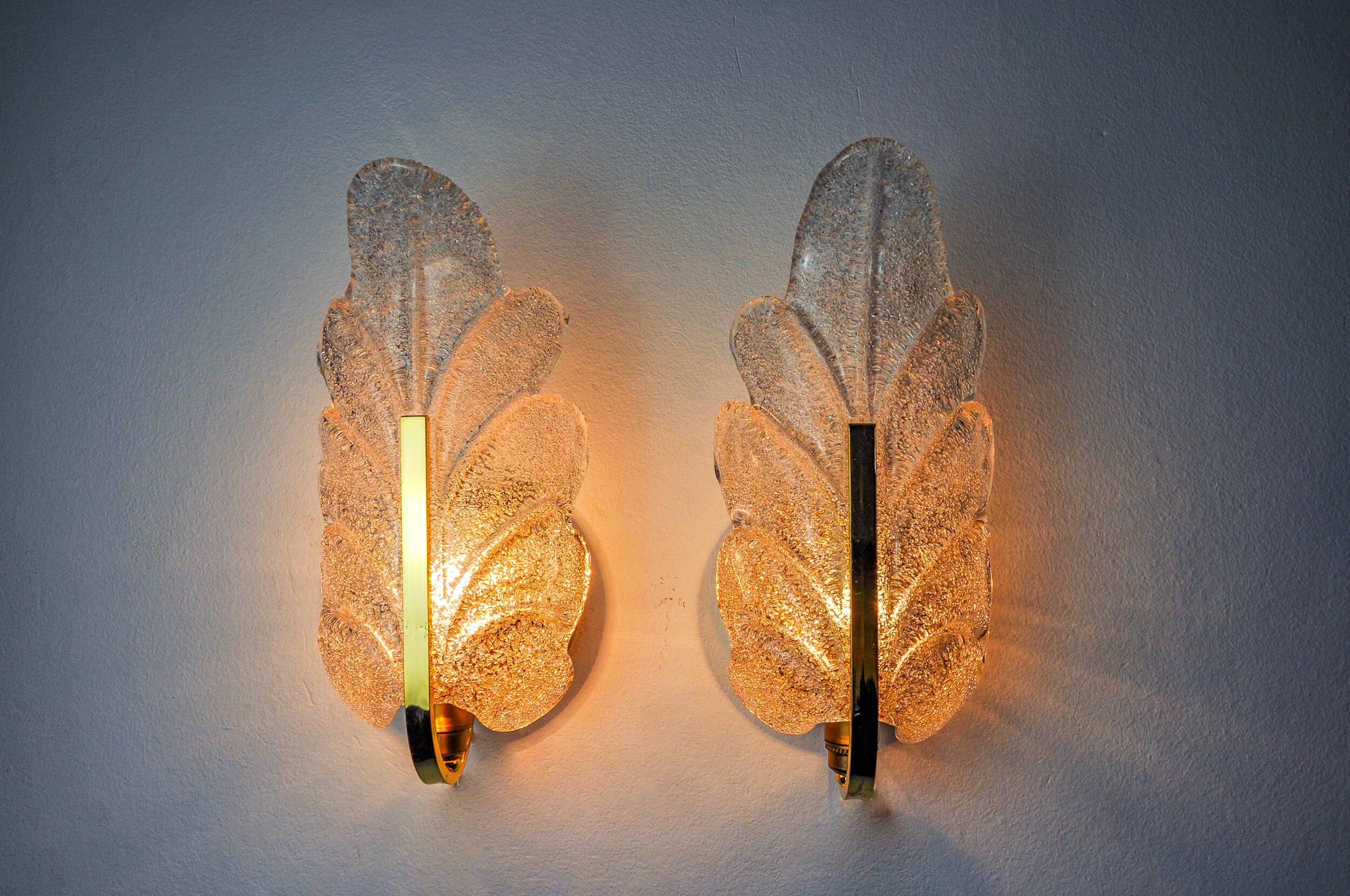 Pair of "leaf" wall lights by Carl Fagerlund, Murano glass, Germany, 1970