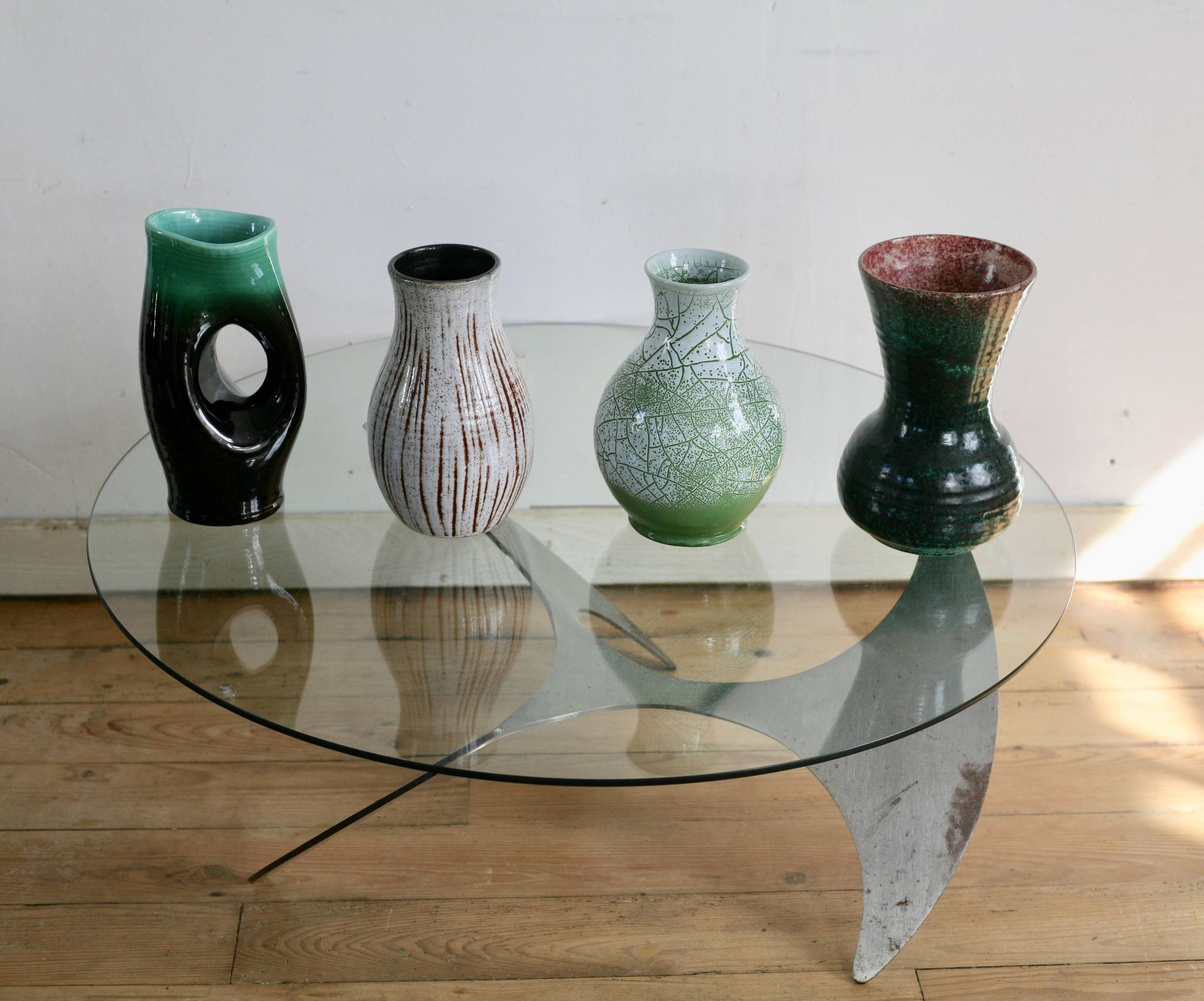 Set of 4 Accolay vases, signed ceramics, France, 1960s