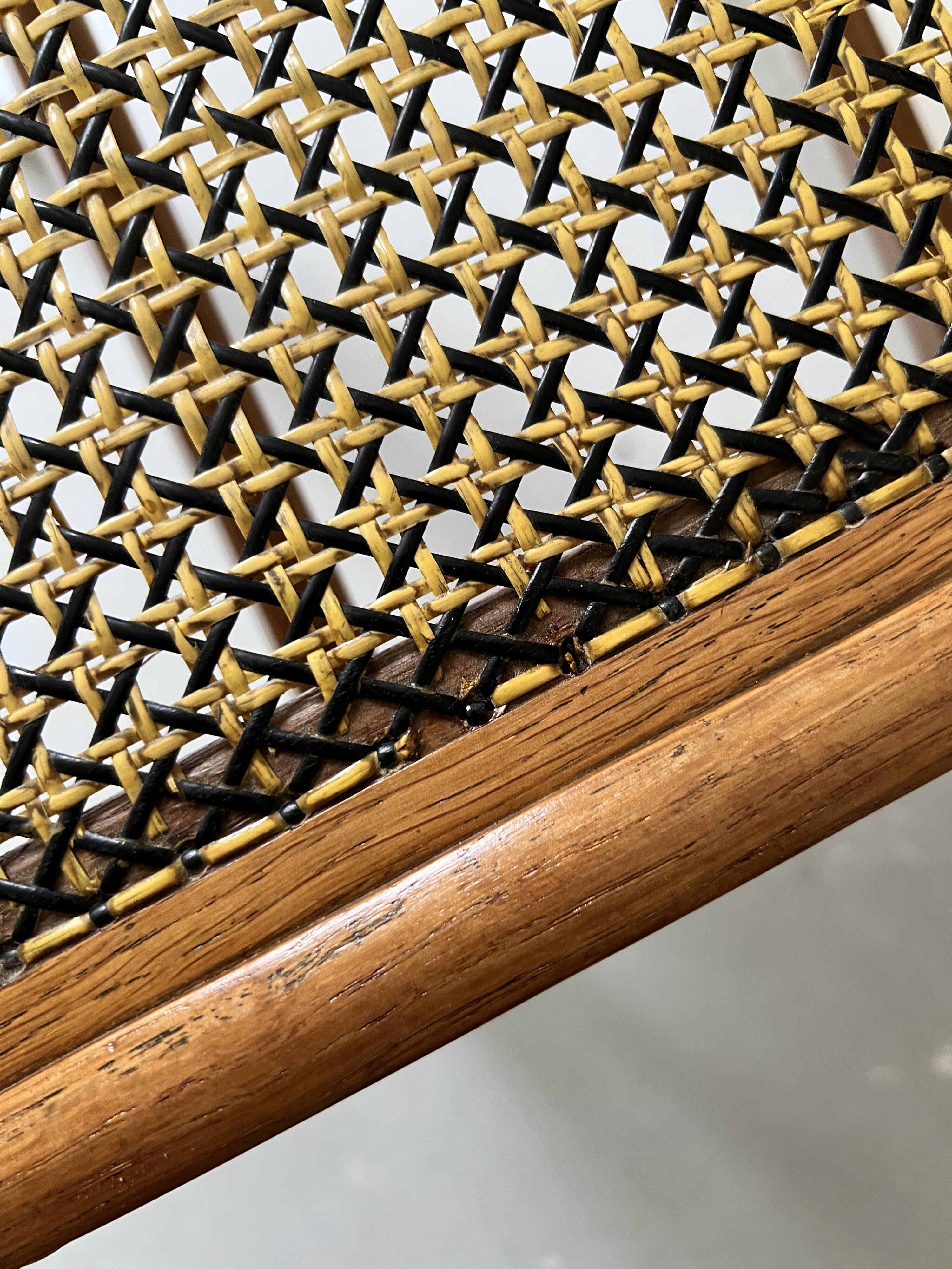 Teak wood and cane chair design, SNA Roset / Landault 1950-60