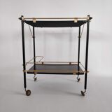 Side table with wheels in gilded metal and laminated veneer from the 70s