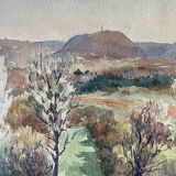 Watercolor painting maurice thevenin (1895-1967) "from santenay" burgundy