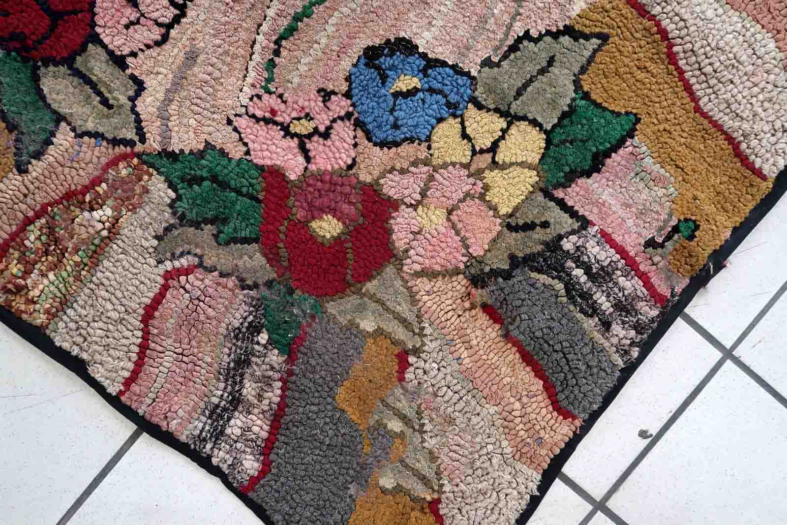 Handmade american hooked antique rug 100cm x 174cm 1880s