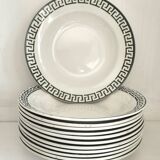 Set of 12 green patterned soup plates, Badonviller earthenware
