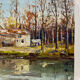 Old painting, landscape with the river signed J Micault dated 1985