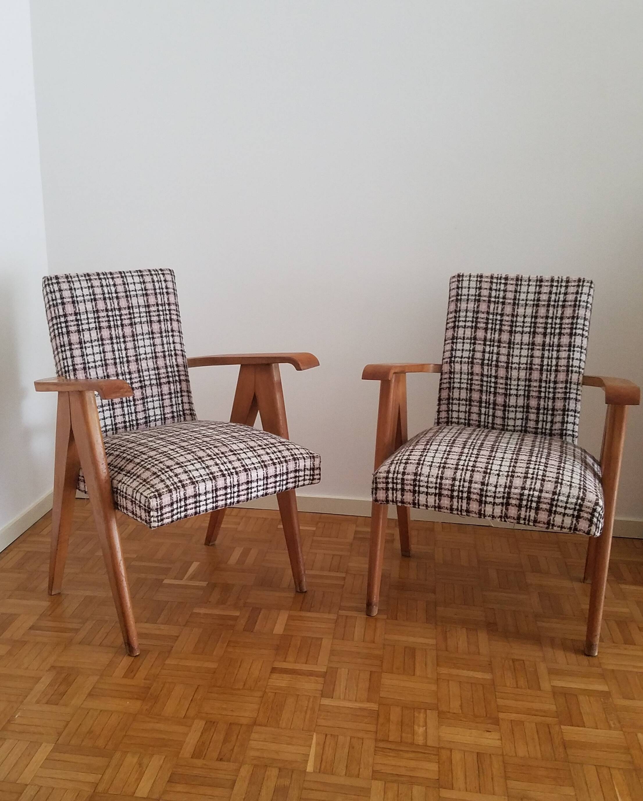 Pair of solid oak armchairs, 1950s.