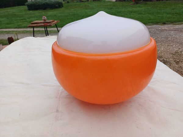 Suspension Vintage Opaline Orange et Blanche