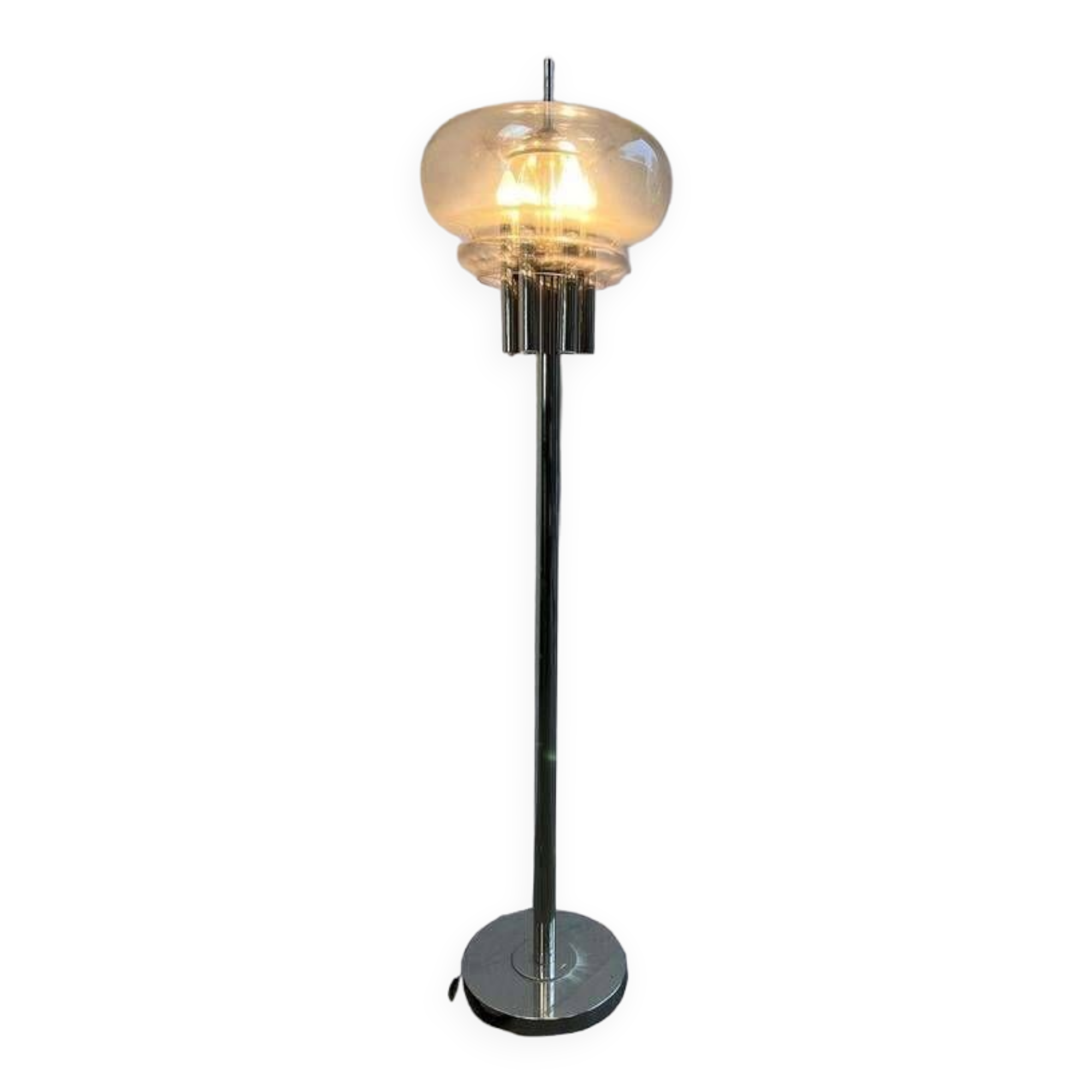 Vintage floor lamp: chrome & glass 'leclaire & schaefer'
