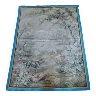 old braided wall tapestry the wolf and the lamb