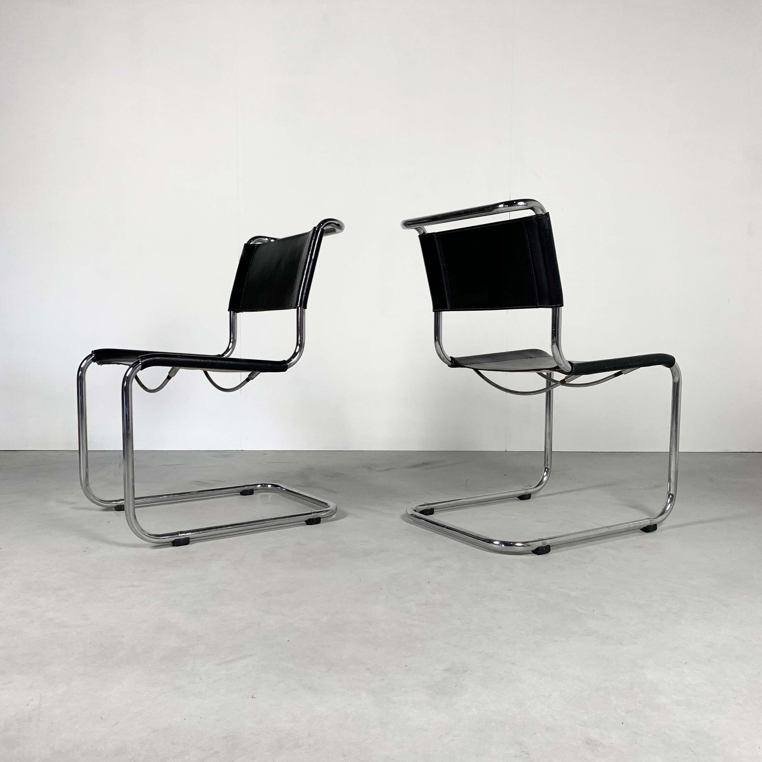 Set of 4 B33 leather chairs by Marcel Breuer, Thonet edition 1930