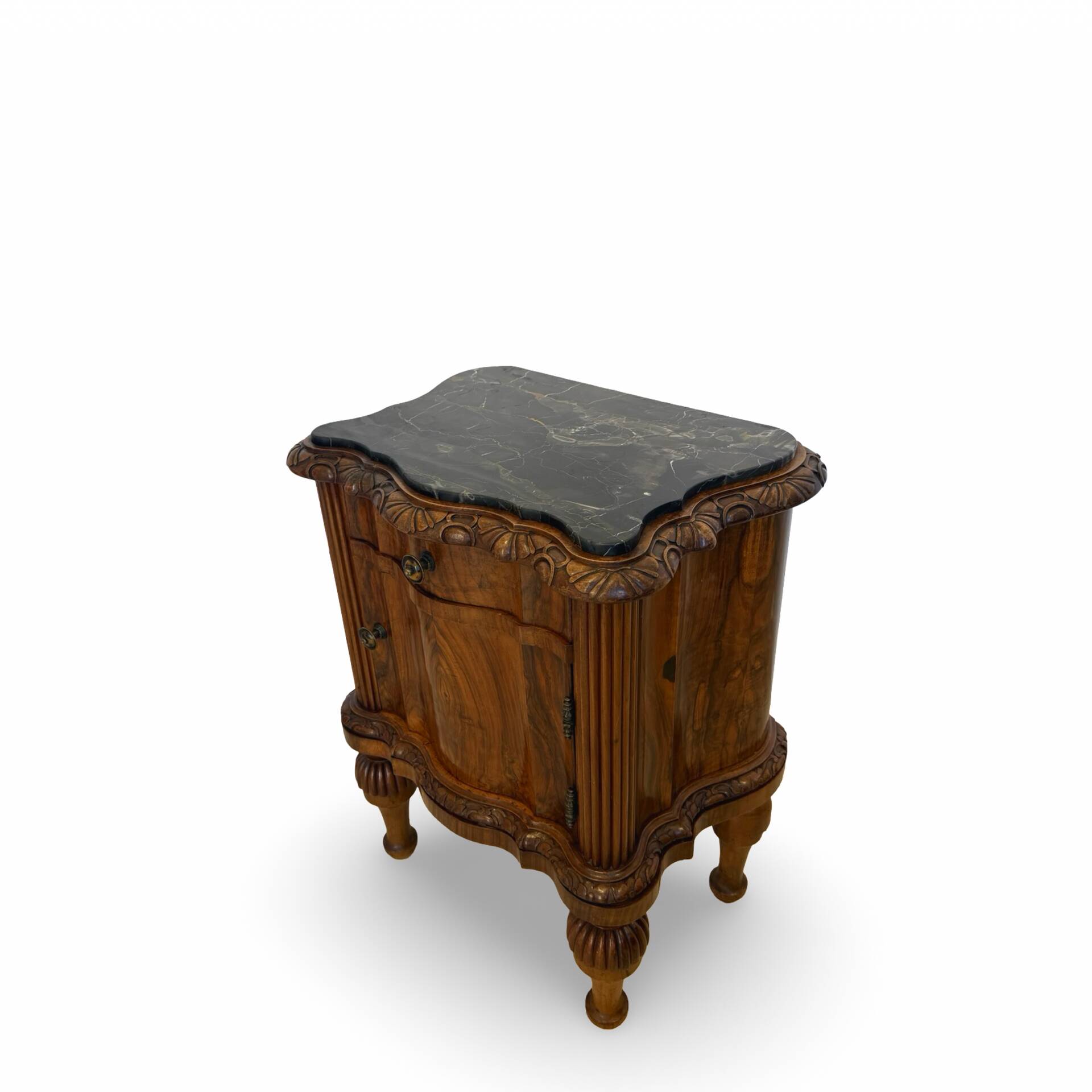 art deco walnut serpentine nightstands, 1920s