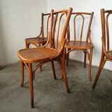 Set of 4 curved wooden bistro chairs, pin back