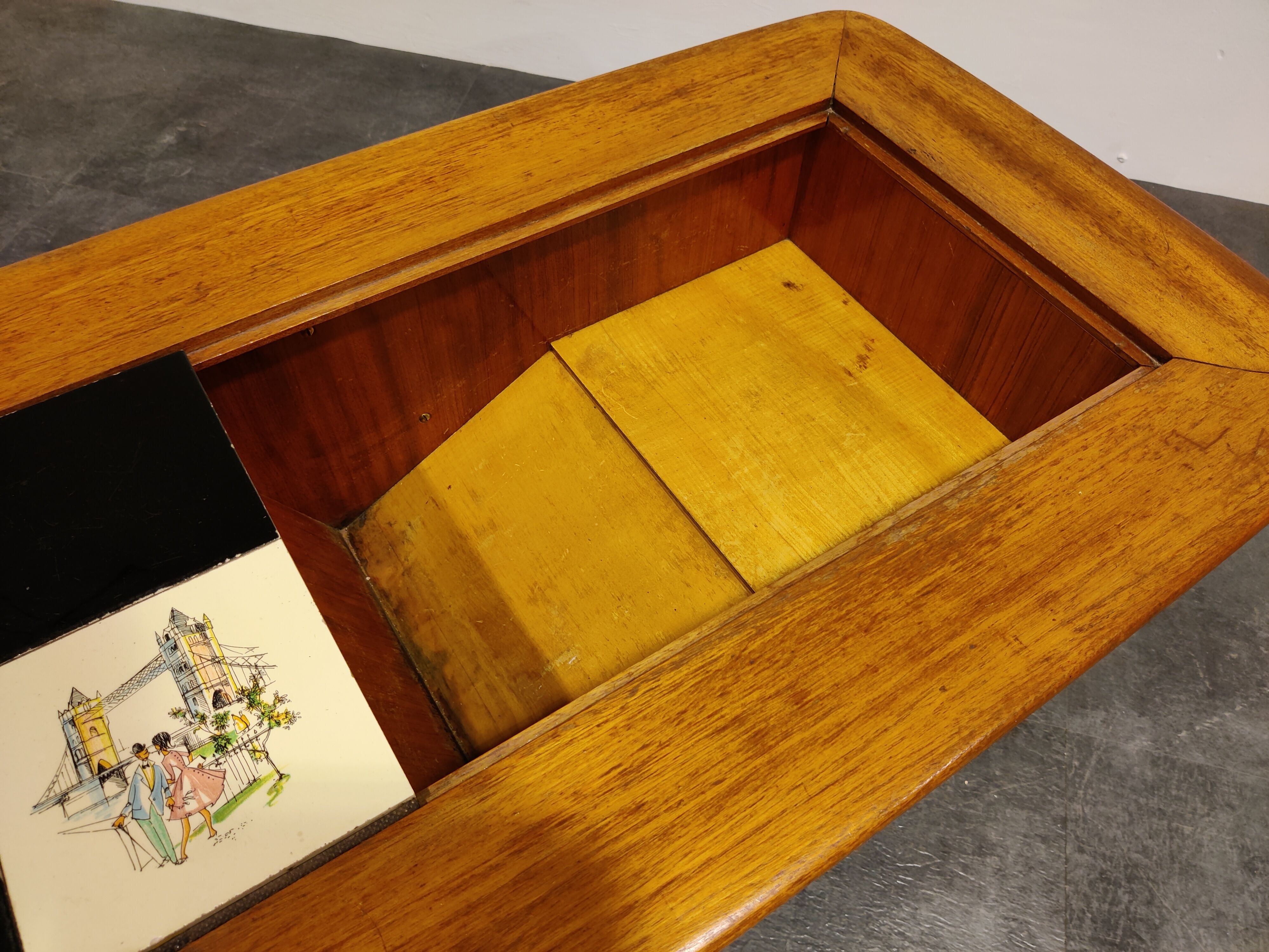 Vintage hidden bar coffee table by Alfred Hendrickx for Belfom, 1950s