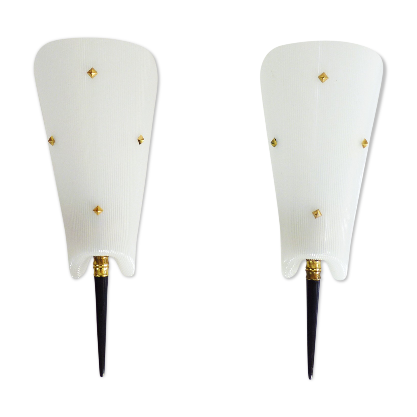 Pair of brass and plexiglass rockabilly rockabilly wall light