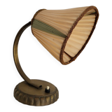 Vintage 1950s Brass Desk Lamp - Cream and Green Lampshade - Mid