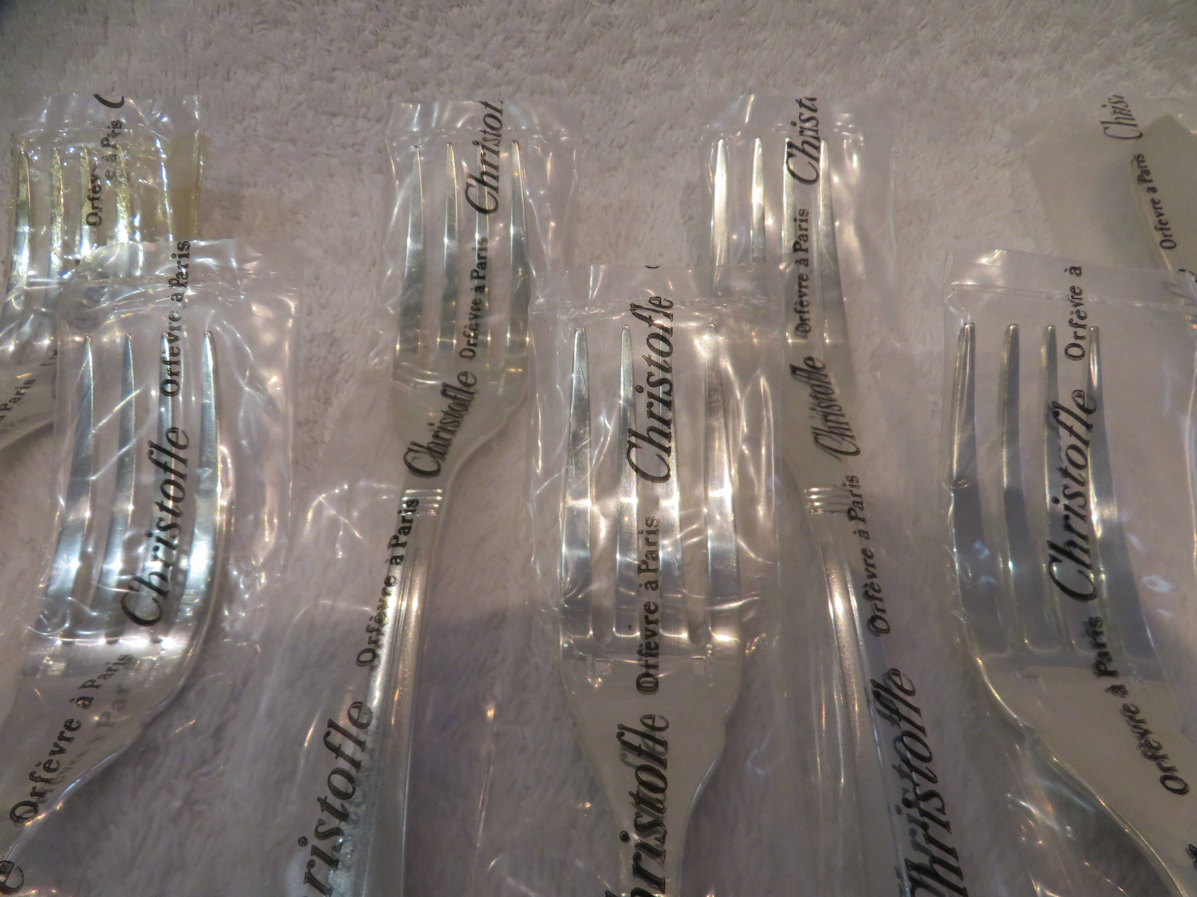 6 Christofle Atlantide silver-plated fish cutlery sets 12p in blister pack