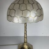 Large Hollywood regency midcentury Capiz and brass table lamp, 1960s