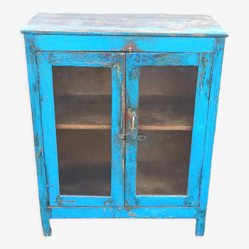 Vitrine en bois bleu ancienne